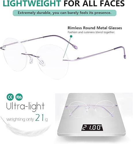 Miniatura 10 de Eyekepper Paquete de 4 lentes de lectura redondos de metal sin montura para mujeres y hombres, lectores circulares sin marco