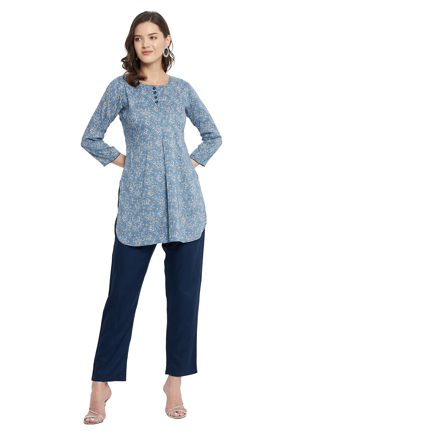 Tissu Women's Rayon Blue & White Floral Printed Kurti (Tissu2171_Blue_S)