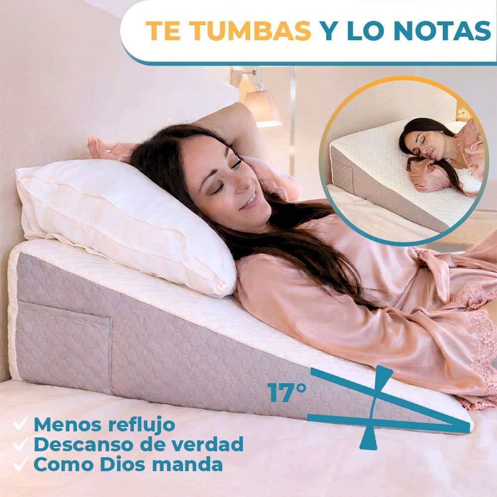 Ritalia Cuña Antireflujo Adulto 65x60x20 cm para Elevar Colchón con Gel Viscoelástica, Cojín de Lectura con Funda Lavable de Bambú, Respaldo Cama, Espuma CertiPUR