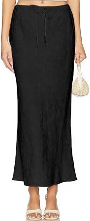 Linen Maxi Skirts with Lining Drawstring Flowy Flared White Long Skirts for Women
