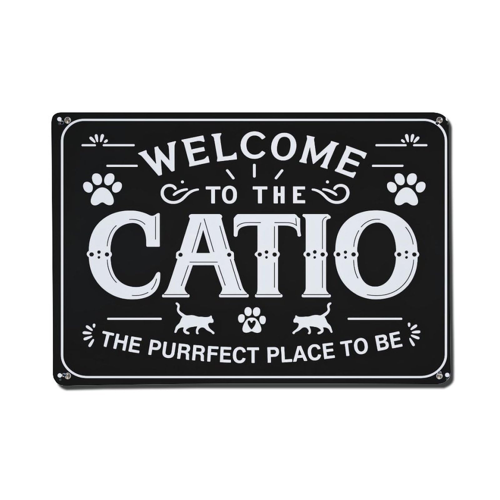 Welcome To The Catio Purrfect Place Retro Metal Tin Sign, Vintage Metal Poster for Home, Gaming Room, Studio Workshop,Bar,Garage Wall Art Decor 8x12 Inch
