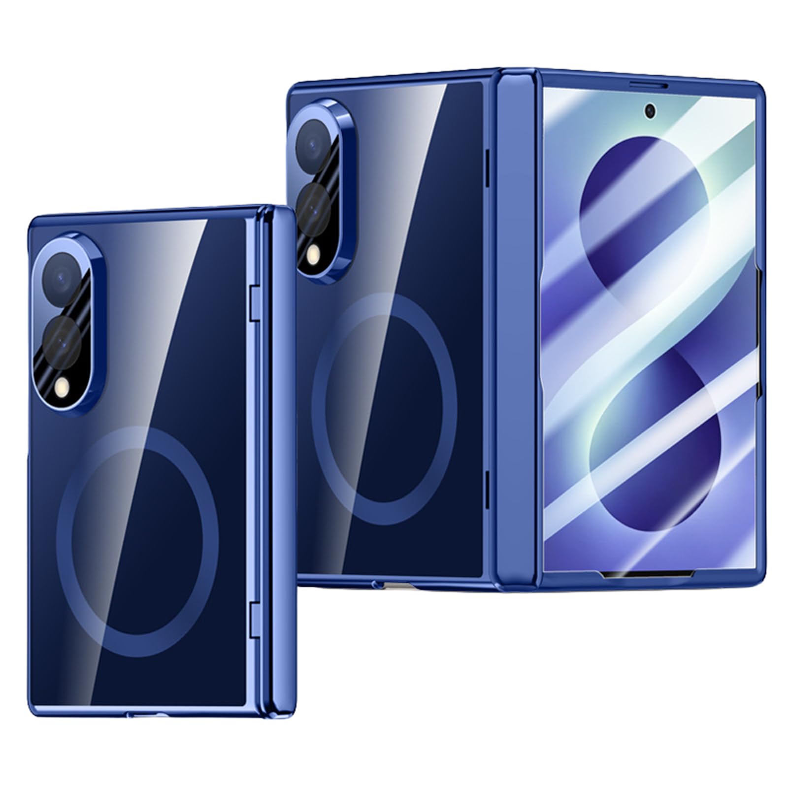 Custodia Magnetica For Samsung Galaxy Z Fold 8, Custodia Protettiva For Obiettivo Con Cerniera Dello Schermo All-inclusive Cover Elettrolitica Trasparente Anti-ingiallimento(Blue)