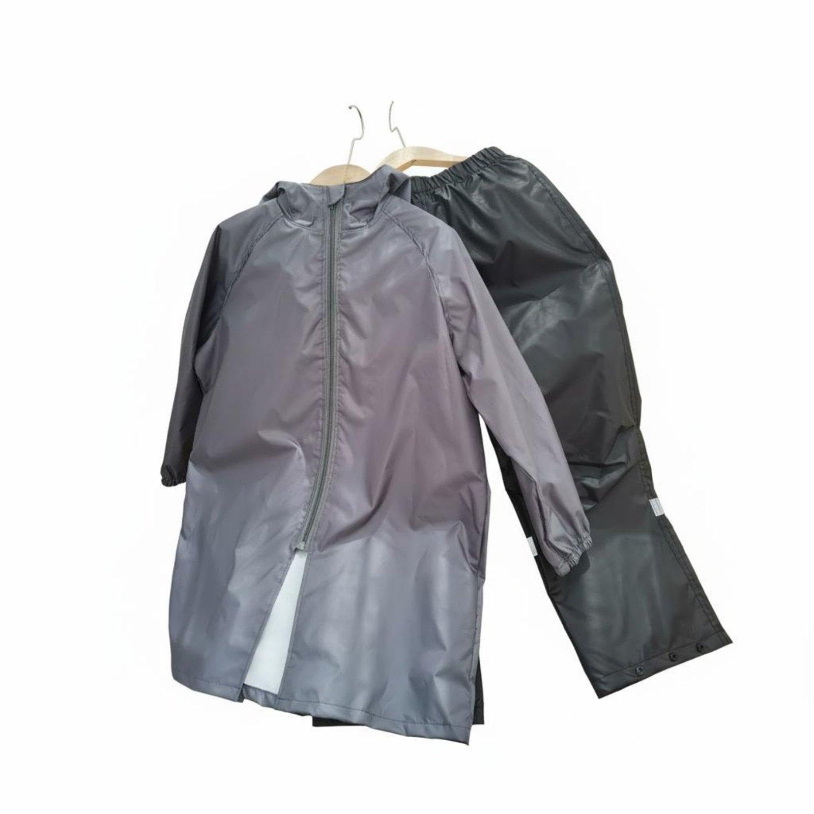 CALANDIS 2 Pieces Kids 2-Piece Rain Suit Waterproof Children's Raincoat and Pants Set Hooded Raincoat and Pants Set for Young Children, Outdoor, Camping 140 Gray Black-picture-6