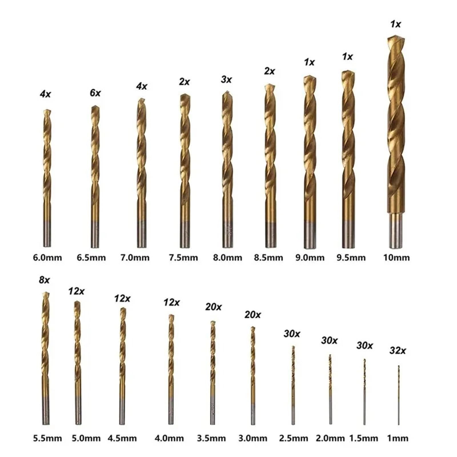 Set di punte per trapano a rotazione Set di 230 punte elicoidali rivestite in titanio con custodia, punta da 135 gradi, metriche 1,0 a 10 mm for fori in plastica for lavorazione del legno