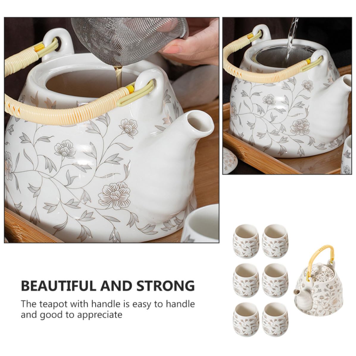 Juego de Té de Porcelana White Tetera 950ml y Tazas