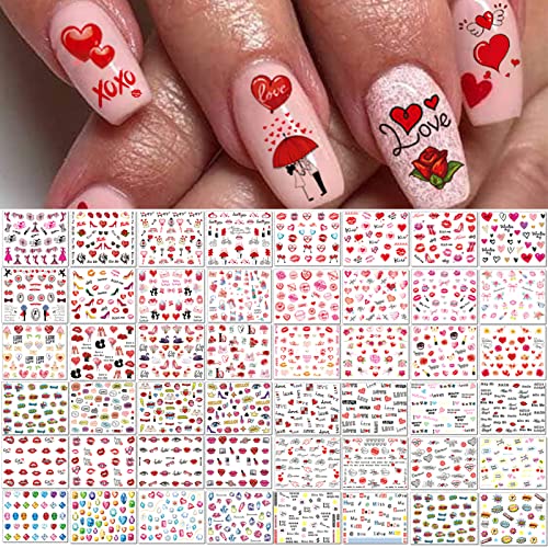 TailaiMei 60 Sheets Valentine's Day Nail Art Decals - Water Transfer DIY Nail Stickers Stencil for Women Manicure Nail Salon(1930 Pcs)