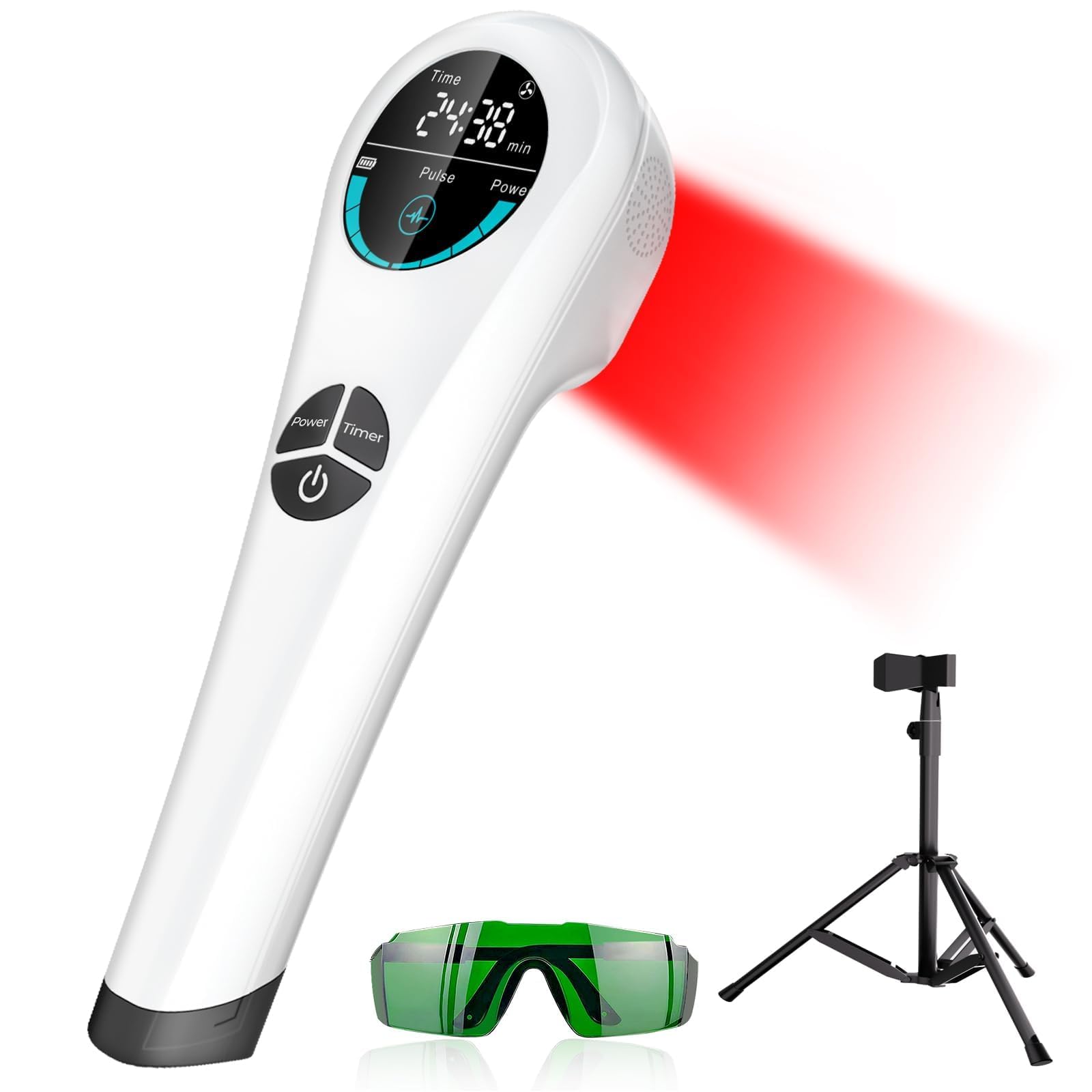 Orisary Kaltes Rotlicht Handgerät Wiederaufladbar 4000-mAh-Akku, 4 * 808nm+14 * 650nm Rotlichtgerät 5 Modi 6 Timer für Muskel- und Gelenkpflege Mensch & Haustier