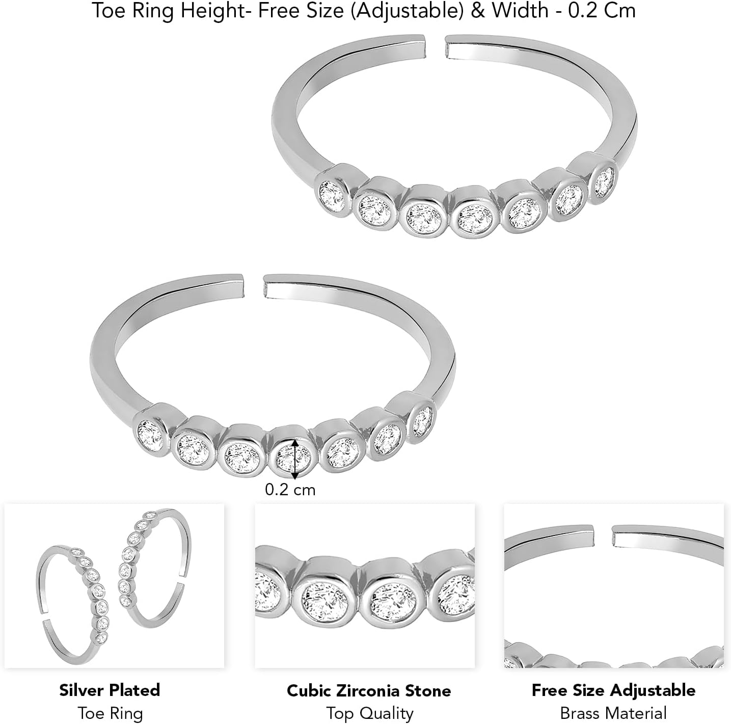 Aheli Cubic Zirconia Studded Adjustable Toe Ring Fancy Bichiya Jewellery for Women