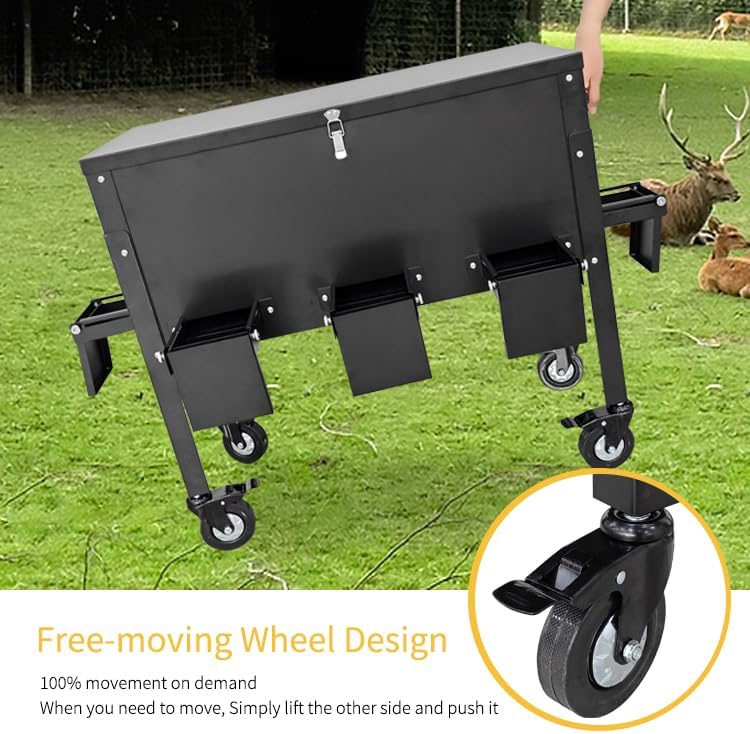 200 LBS Gravity Deer Feeder, Galvanized Steel Deer Feeder, 8 Feeding Ports Wildlife Feeder with Lockable All-Terrain Wheels & Rainproof Cover, Weather Automatic Corn Feeder for Farm, Backyard Outdoor