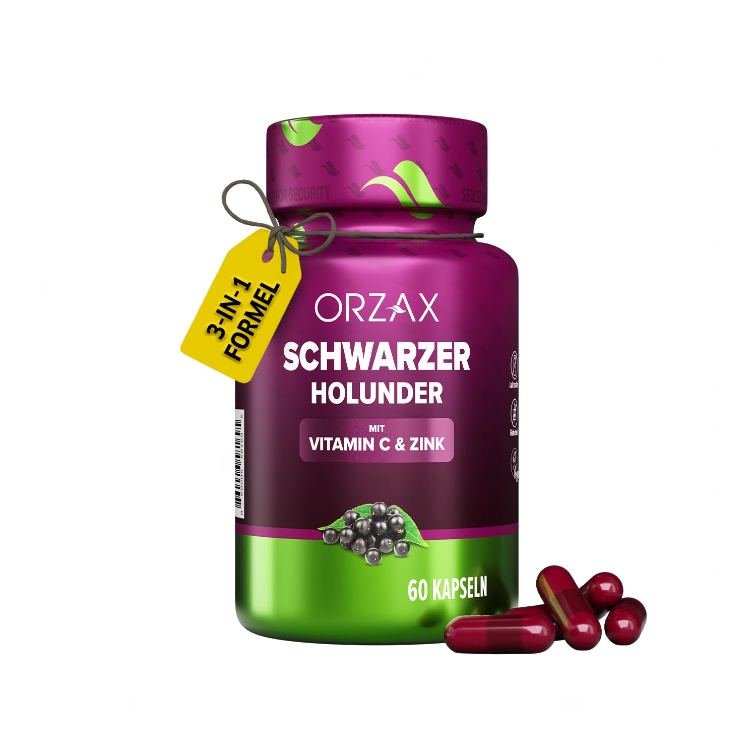 ORZAX Elderberry Capsules - Immune Support Supplement with Elderberry Vitamin C and Zinc - Antioxidants Supplement for Women and Men (60 Vegetable Capsules)