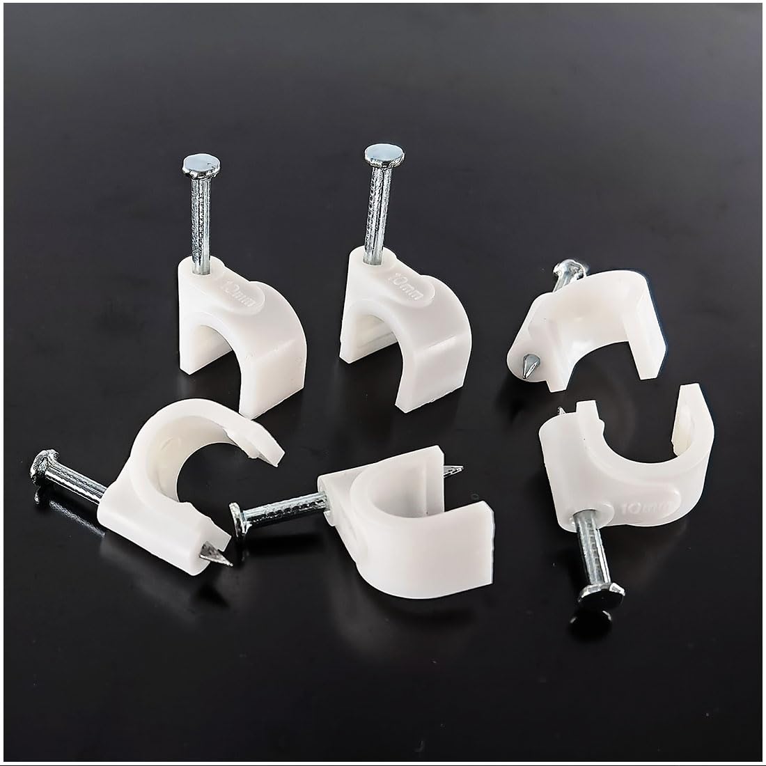 HS Cable Clips 10mm with Steel Nail 200 Pieces White，Ethernet Management U Shaped Wire Cord Staples Hooks for Outdoor Wall,Coax Cat8 RG8 Cable Extension Fasteners