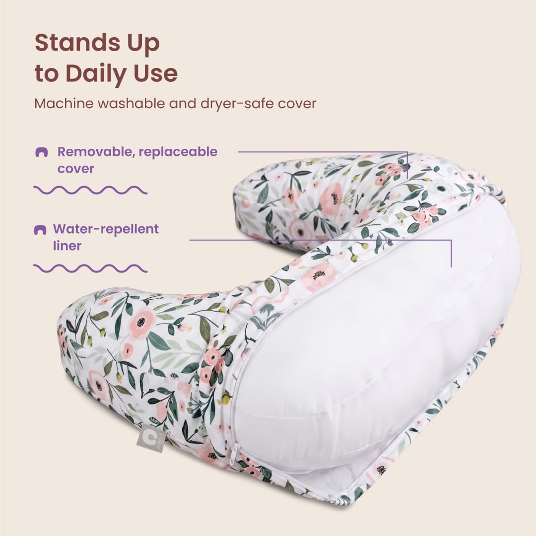 Boppy Coussin d'allaitement – Fleurs de Jardin Roses – Coussin Plus Grand, Plus Grand et Plus de Soutien pour l'allaitement et Le biberon – Remplissage Plus Ferme, Levage Plus élevé, Plus Grande