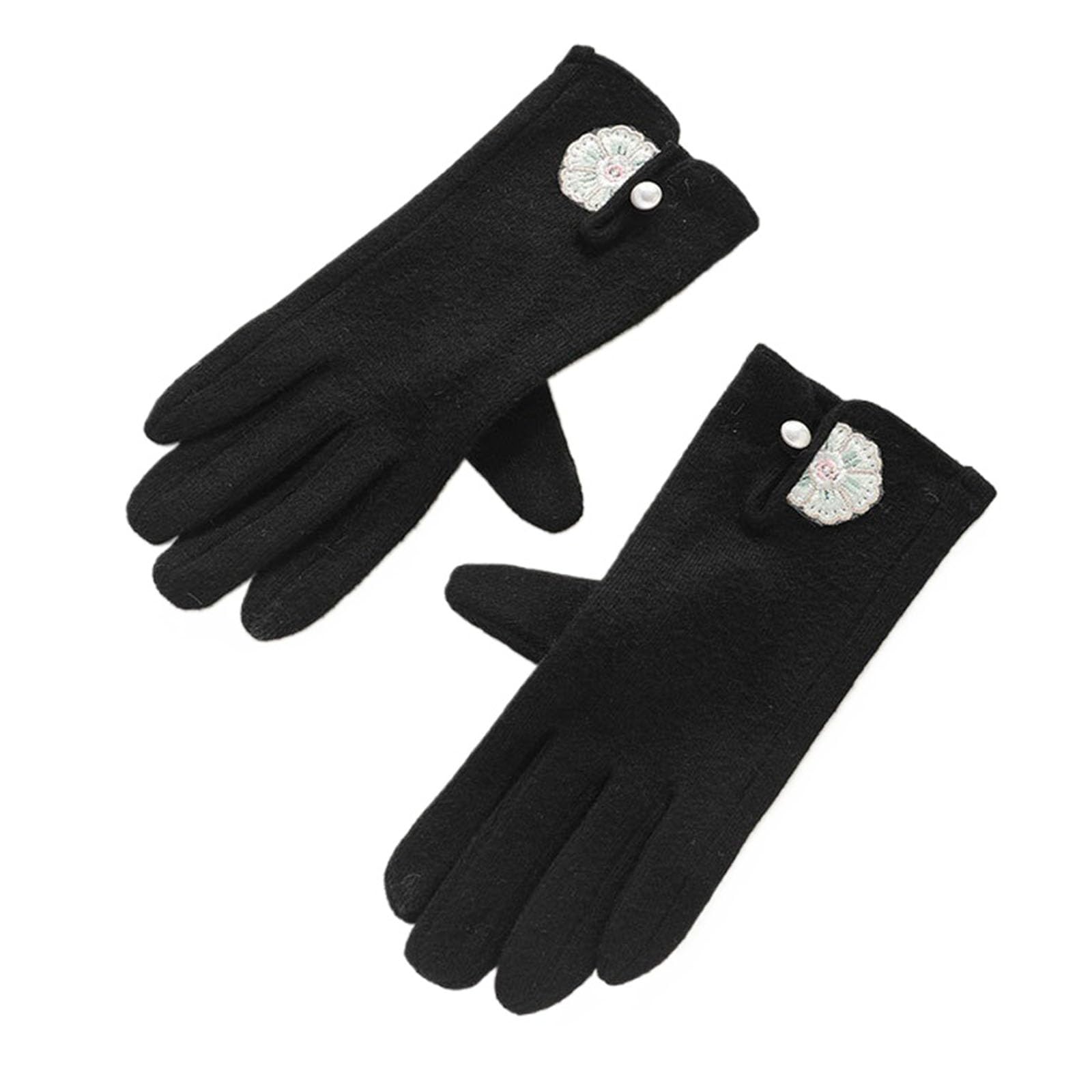 Women's Embroidered Knitted Gloves, Winter Touchscreen Warm Gloves, Thick Thermal Knit Glove for Cold Weather