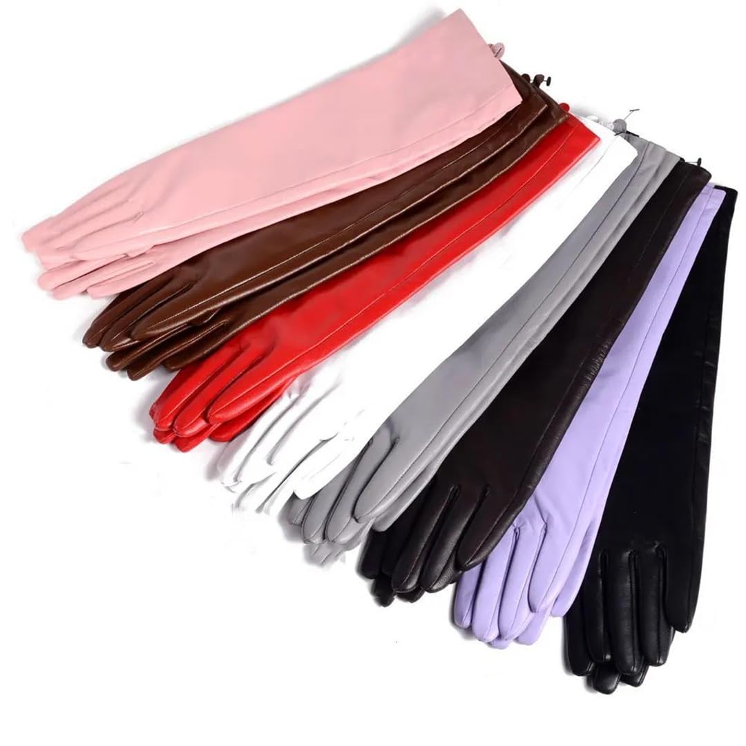Guantes largos de piel de oveja para mujer, para fiesta, noche, boda, ópera