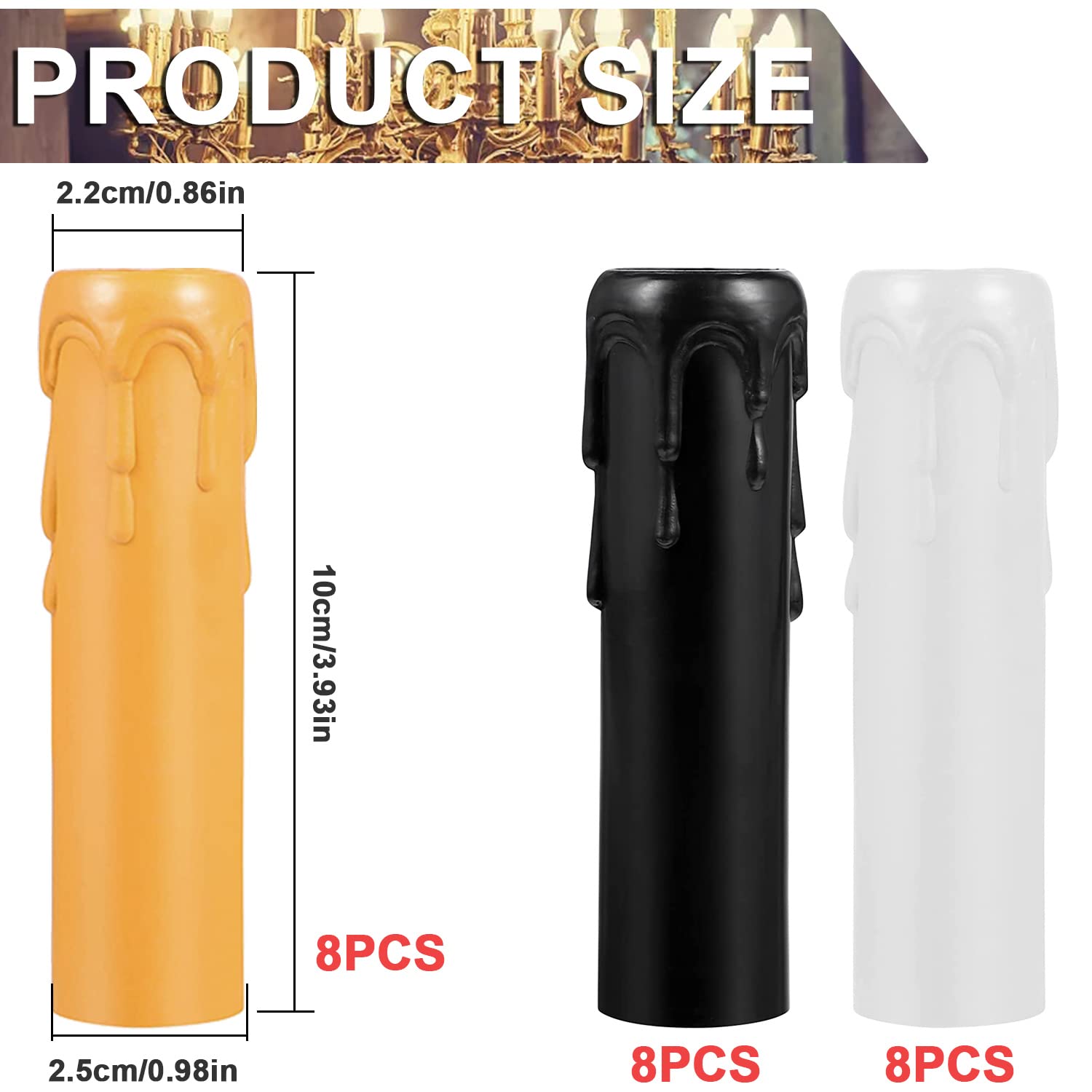 24 Pièces Tube de Bougie à Goutte, Gouttes En Plastique Couvre Les, TubesDouille de Bougie Cache pour chandeliers en cristal LED(25x10cm)