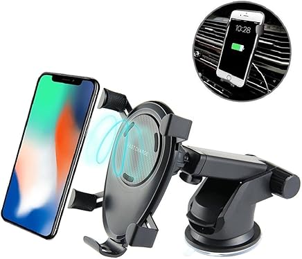 KOBWA Qi - Soporte de coche inal?mbrico de carga r?pida para Samsung Galaxy S9 S9 Plus S8 S7/S7 Edge Note 8 y cargador est?ndar para iPhone X 8/8 Plus y dispositivos habilitados para Qi