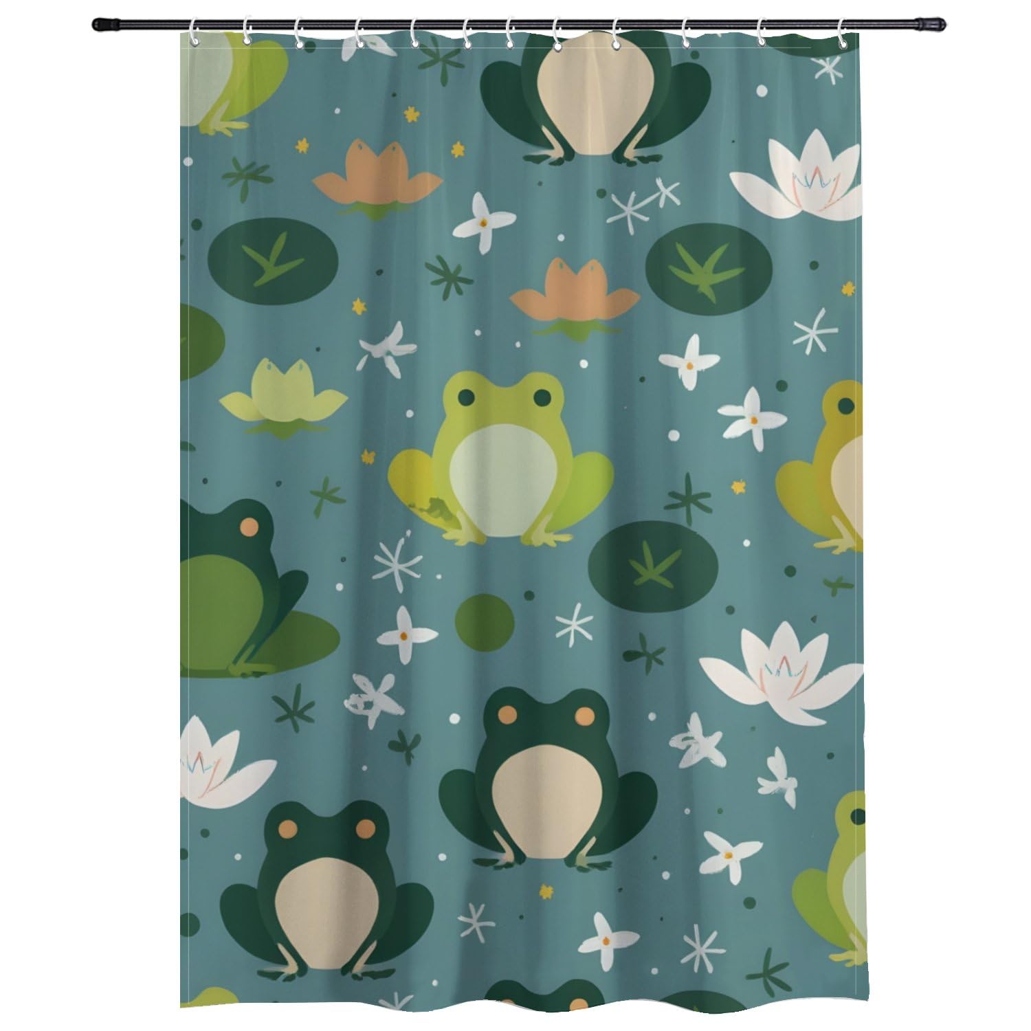 Cute Summer Green Frog Shower Curtain Mould Free Washable Waterproof Shower Curtain Extra Long Bathroom Curtains with Hooks Polyester Fabric Bath Wet Room Bathroom Curtains Home Decor 180×180cm