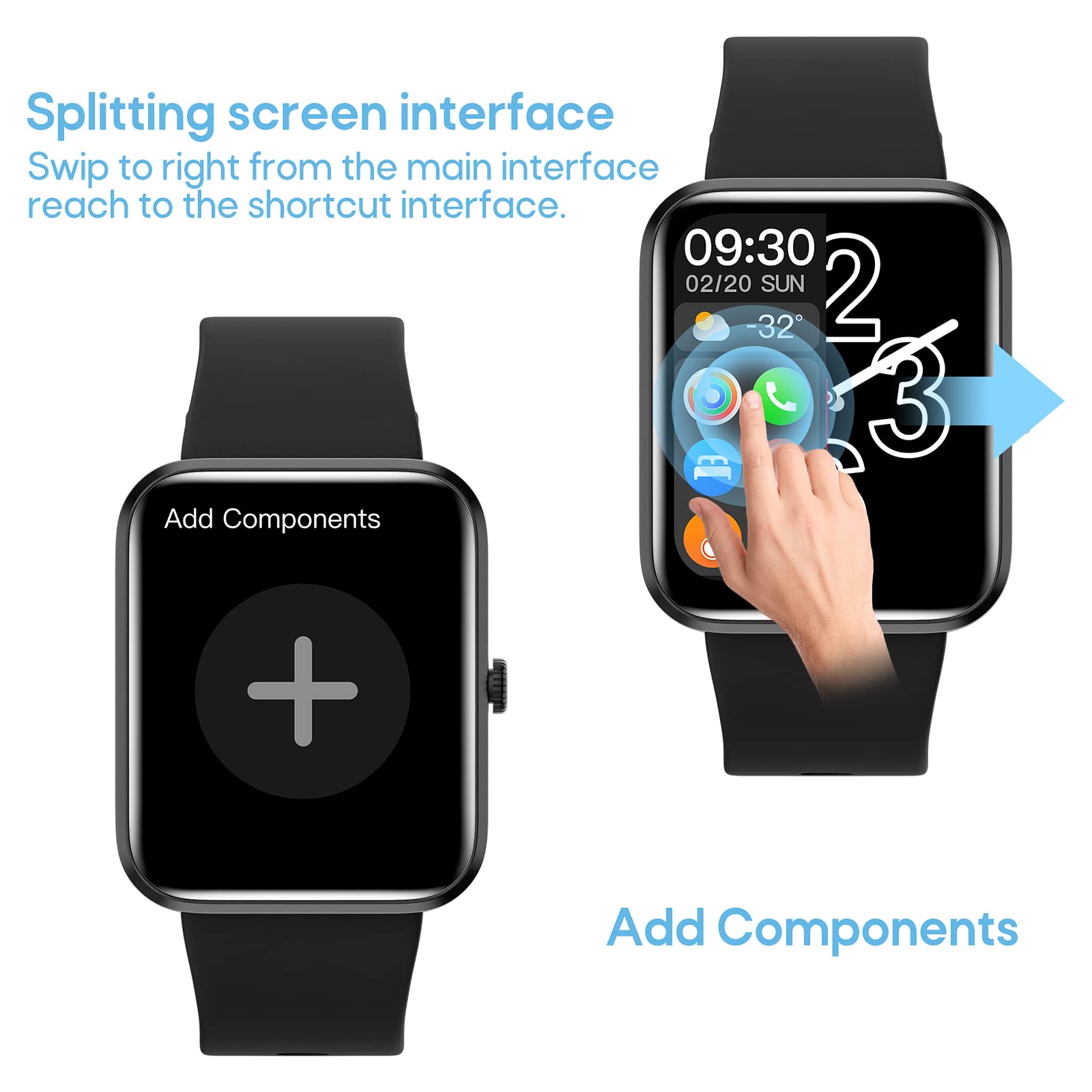 Nemheng Montre Connectée Homme Femme avec Appel,1.83 "Tracker d'Activité avec Podomètre Montre avec Assistant Vocal, Cadran Personnalisé，SpO2，Sleep Monitor Smartwatch pour Android iOS Noir