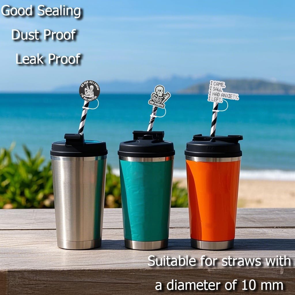 6Pcs Straw Cover for Stanley Cup, Stanley Cup Accessories, 10mm Reusable Silicone Straw Topper (Skull set) - Image 3