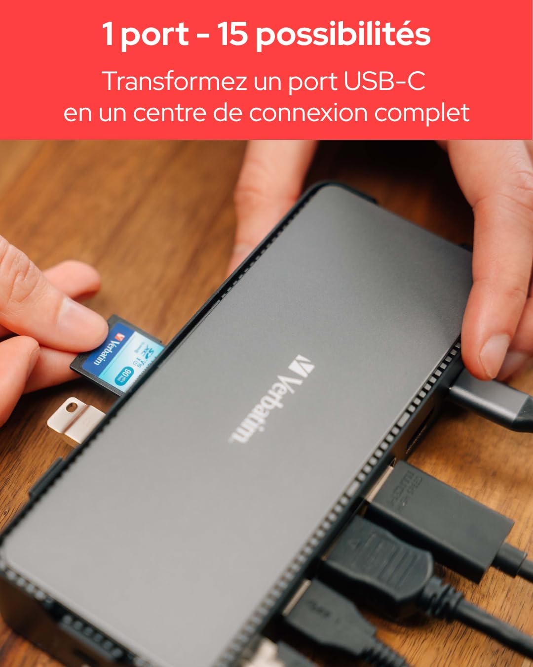 Verbatim USB-C Pro Station d'accueil 15 en 1 Hub multiport vers HDMI 4K et 8K, USB-A et USB-C, PD 80 W, AUX, Lecteur de Carte pour Mac/Windows Laptop et Autres