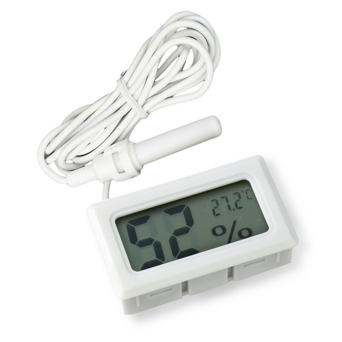 DollaTek 2-w-1 cyfrowy LCD zintegrowany termometr higrometr z zewn?trznym do inkubatora gadów akwarium drób - bia?y