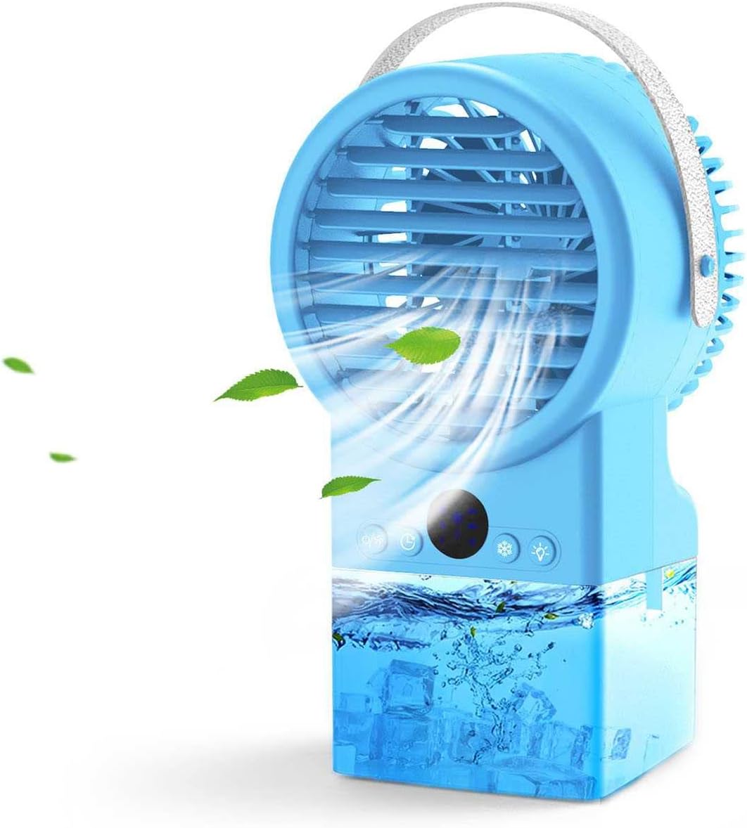 JZLPY Aire Acondicionado Portátil, Mini Enfriador de Aire Evaporativo con Luz Nocturna, Ventilador, Humidificador, 3 Velocidadesre Climatizador Evaporativo con Luz Nocturna para Hogar Oficina Viajes