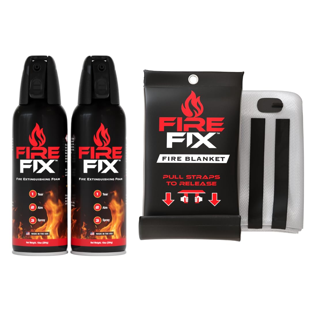 Fire Fix 2 Fire Spray + Fire Blanket | Fire Extinguisher for Apartment, Boat, Car, Garage, House, Kitchen & Vehicle | Compact, Portable & Easy to Use