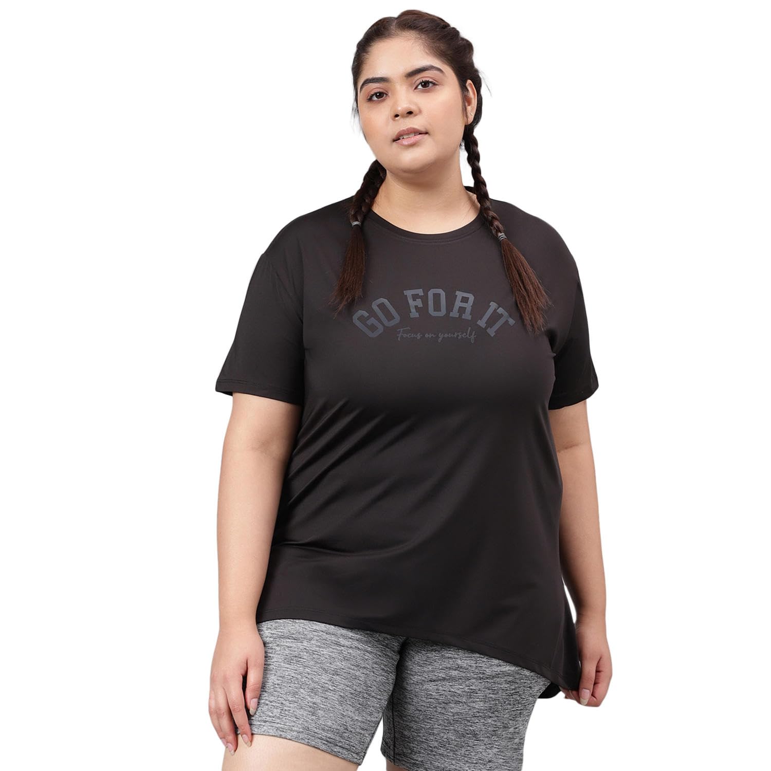 mkh Women's Plus Size Dry Fit Gym Sports T-Shirt | Round Neck GO for IT - BLK - (MKHWT-6026)-picture-19