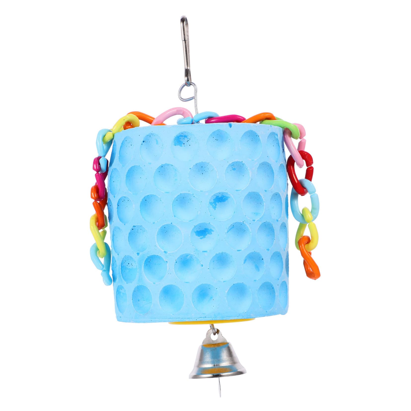 POPETPOP Bird Chewing with Bell Mineral Grinding Stone for Beak Care Cage Accessory for Parakeets Macaws Cockatoos Budgies Engaging Teething for Hours of Fun