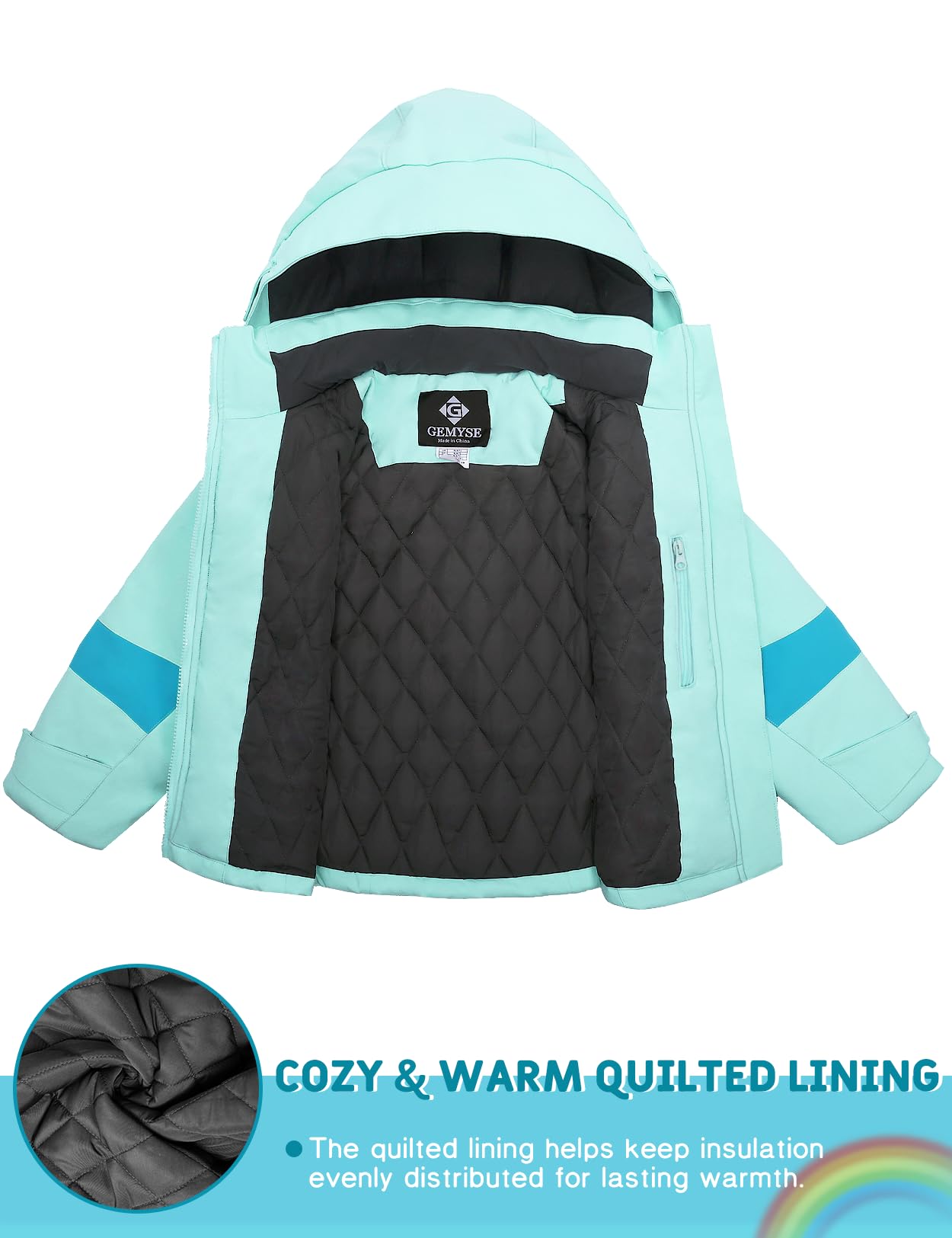 GEMYSE Veste de Ski pour Fille Manteau d’Hiver Chaud avec Capuche Imperméable et Coupe-Vent Veste de Neige pour Enfant pour Montagne et Plein Air