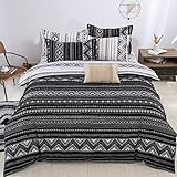 WONGS BEDDING Boho Bed in a Bag Comforter Queen,7 Pieces Black and White Aztec Comforter Set Queen Reversible Bedding Set(1 Comforter,2 Pillowcases,2 Pillow Shams,1 Flat Sheet,1 Fitted Sheet)