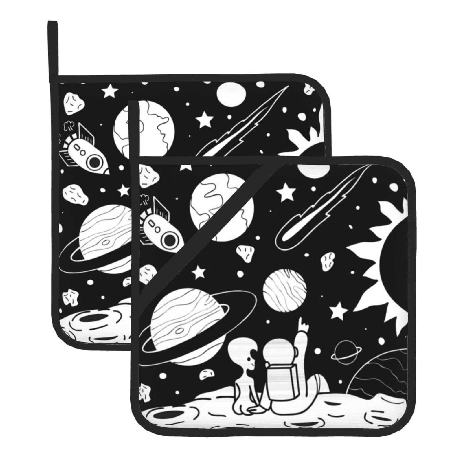 YYHWHJDE Astronaut Prints Square Hot Pads for Kitchen Counter - Waterproof Pot Holders, Durable Oven Mitt Layers with Hanging Loop, Heat Resistant Trivets (2-Pack)
