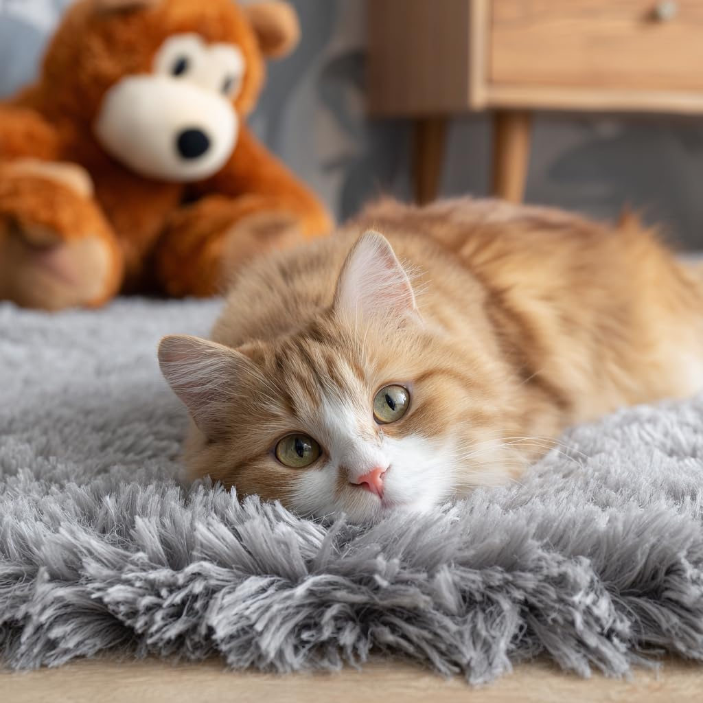 Couverture pour Chien et Chat Douce et Moelleuse – Plaid Double Face en Fausse Fourrure Lavable, Couverture Chaude et Douillette pour Animaux, Canapé ou Lit, Gris 56×36 cm