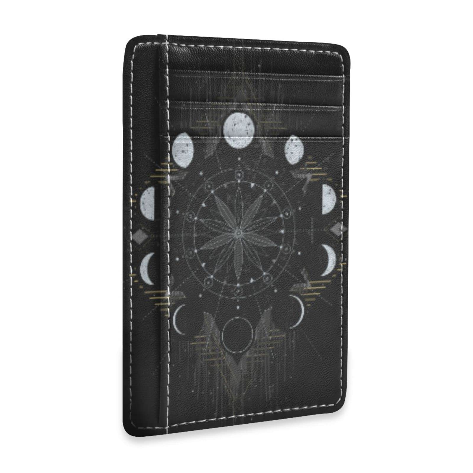 OTVEE Moon Phases Minimalist Wallet - RFID Blocking Slim Front Pocket Wallet, PU Leather Card Holder