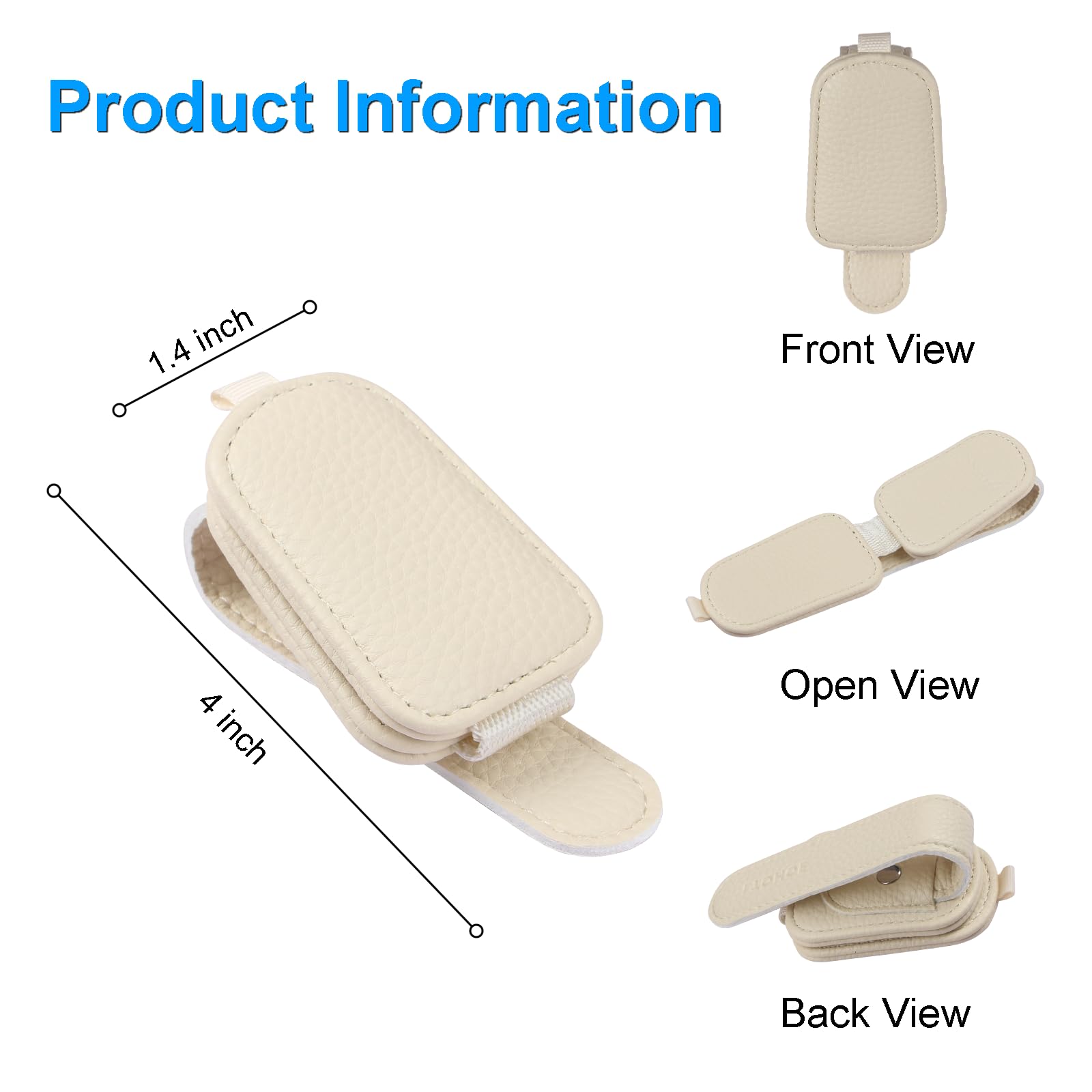 LTOHOE 2 Stück Sonnenbrillenhalter für Auto, magnetischer Leder-Sonnenbrillenhalter und Ticketkartenclip, universell für verschiedene Brillengrößen, Autovisierzubehör (beige)