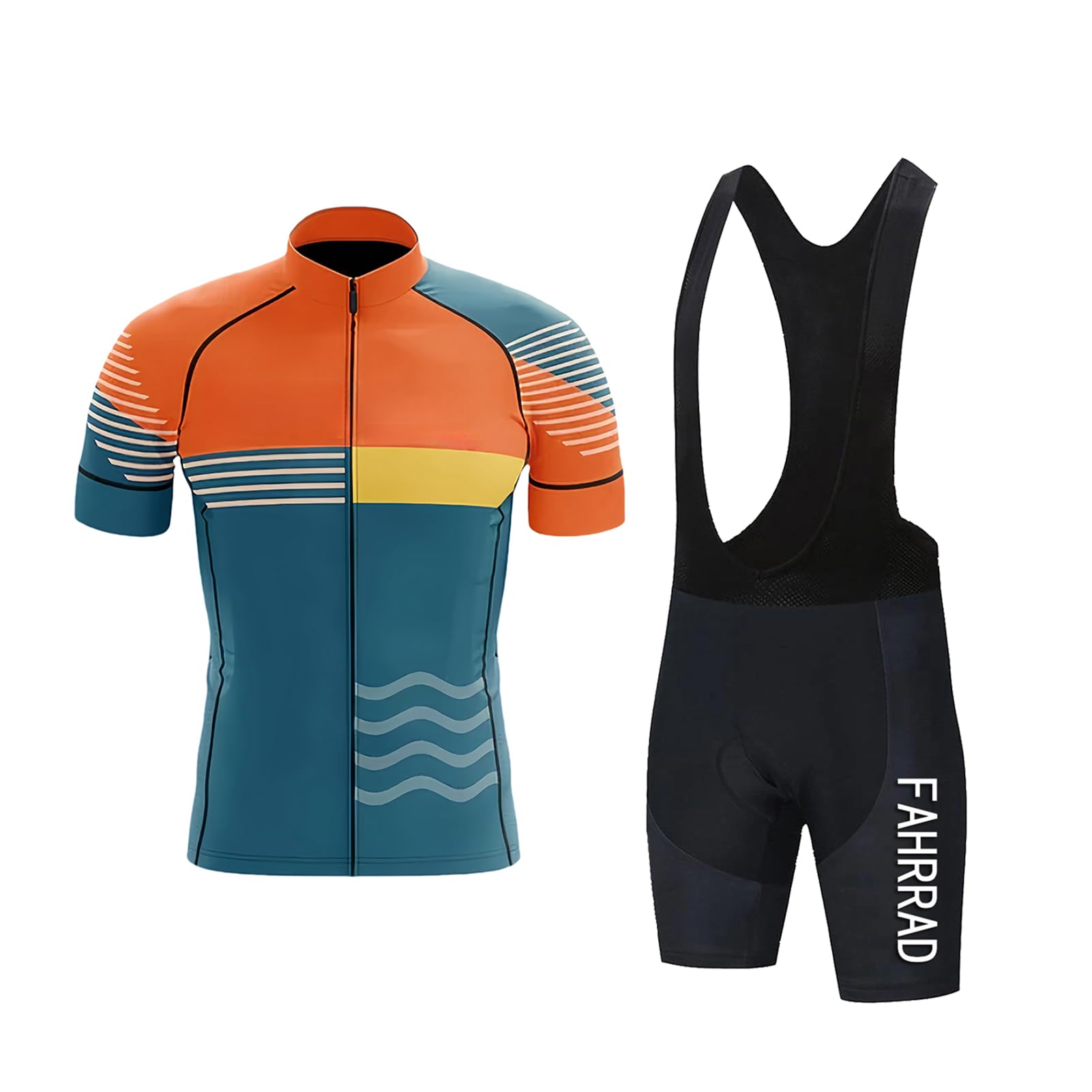 Ensemble Maillot de Cyclisme pour Homme, Vêtements Velo Été Tenue Cycliste Manche Courte et Cuissard À Bretelle avec 9D Coussin Gel