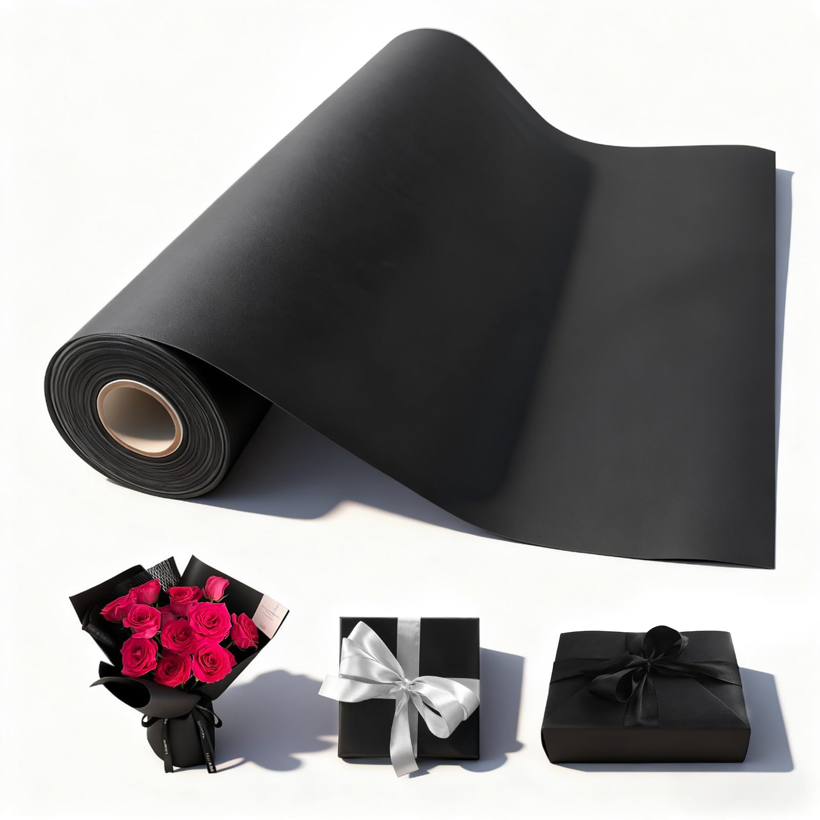 Geschenkpapier Schwarz Packpapier Rolle 30m X 38cm Kraftpapier Einfarbig Mattes Krepppapier Schwarzes Wrapping Papier für Kunsthandwerk Verpackungen