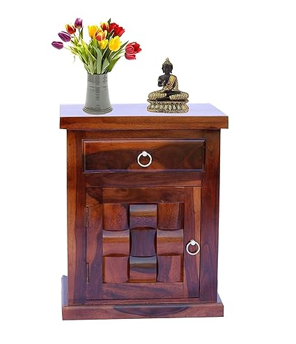 DIA Chitra Furniture Sheesham Wood Bedside Table with Drawer Storage Night Stand Table for Bedroom| Finish - Mahogany Finish |