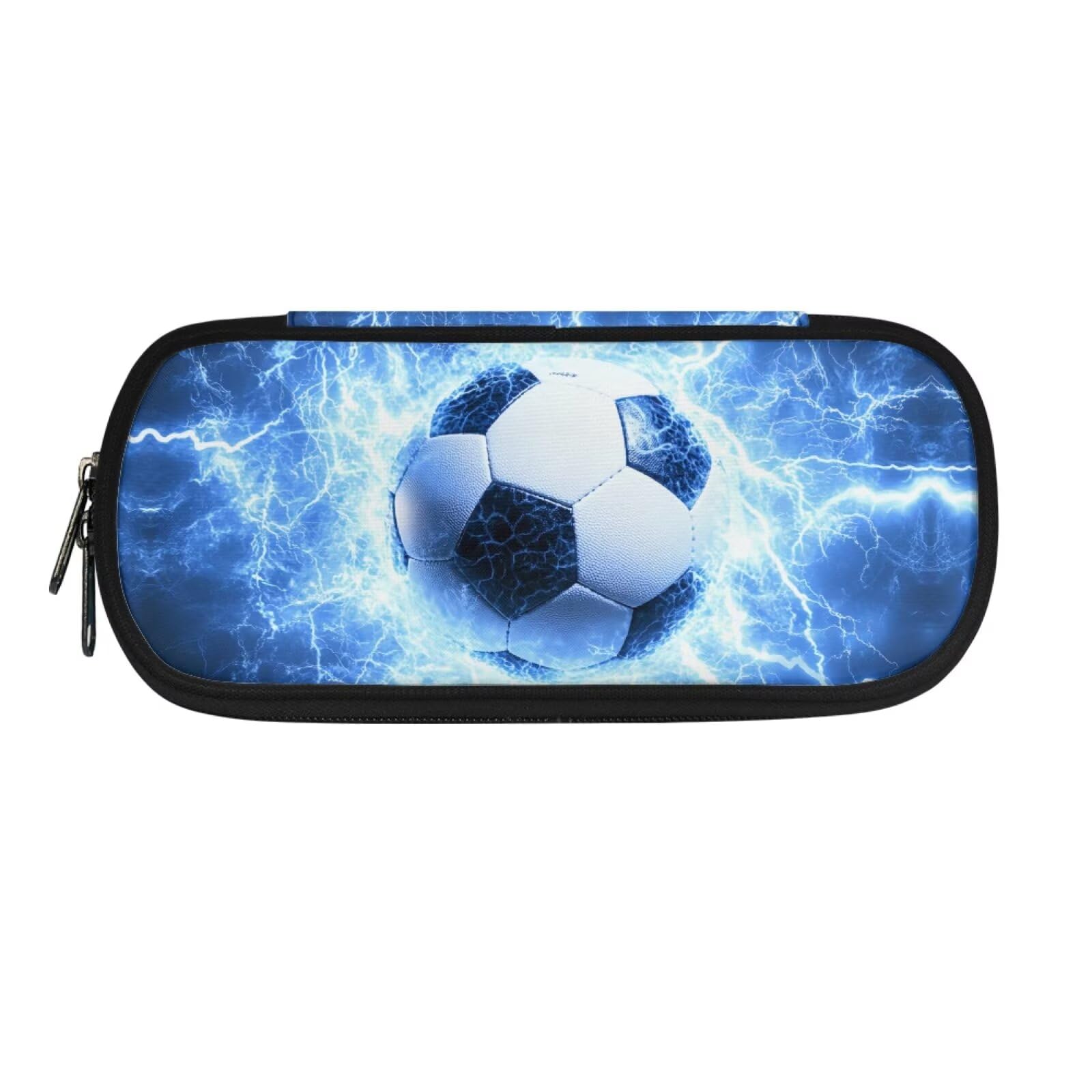 ASQVTIFE Ice Soccer Pencil Case for Boys Ages 4-8 Large Football Pencil Pouch Pencil Zipper Pouch 4 Ring Binder Bag Pen Marker Holder Storage Pen Organizer Bag