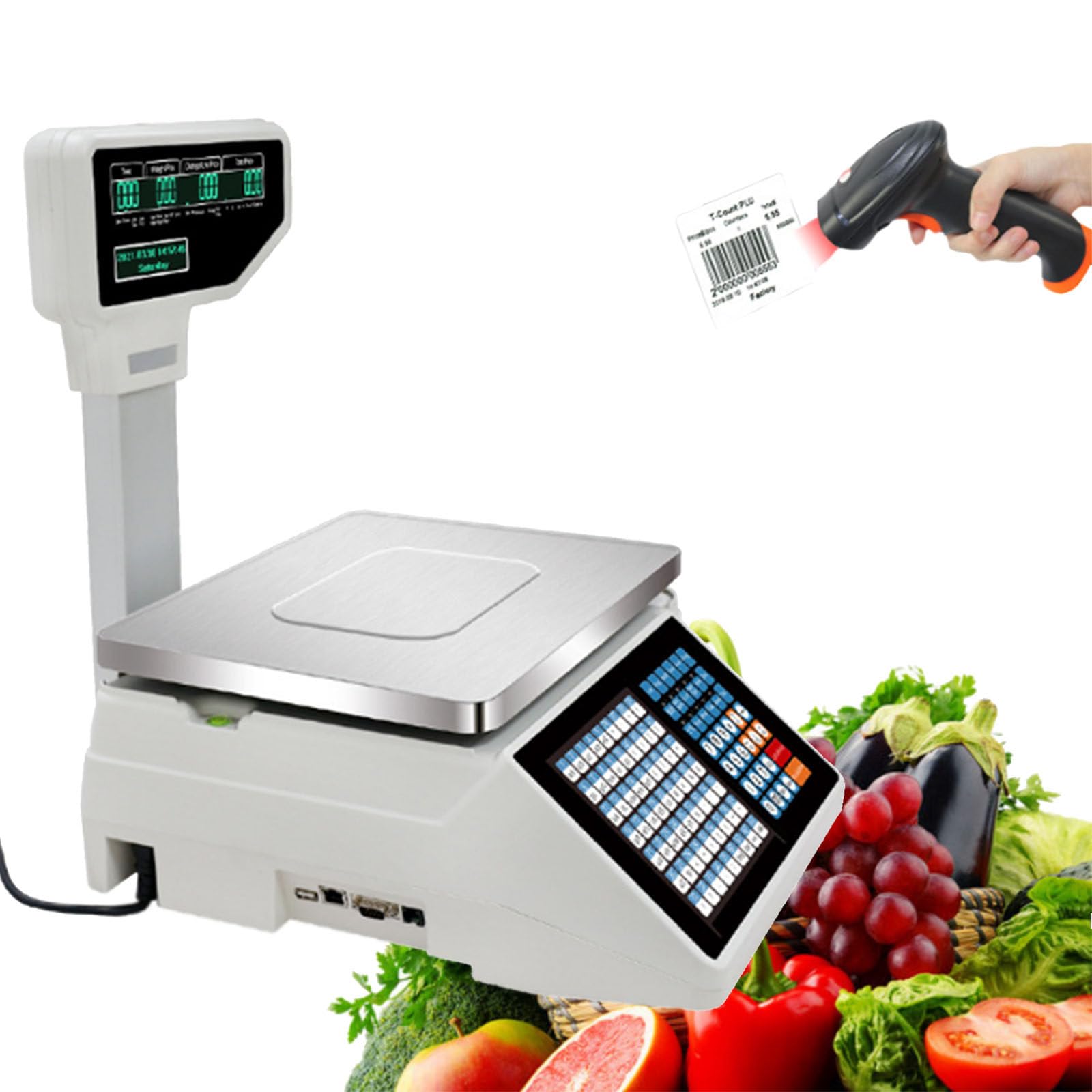 MYUYEE Commercial Label Printing Scale With Label And Receipt Printer,Electronic Scale Cash Register,30Kg/66Lbs Dual-Sided Lcd Display (B)