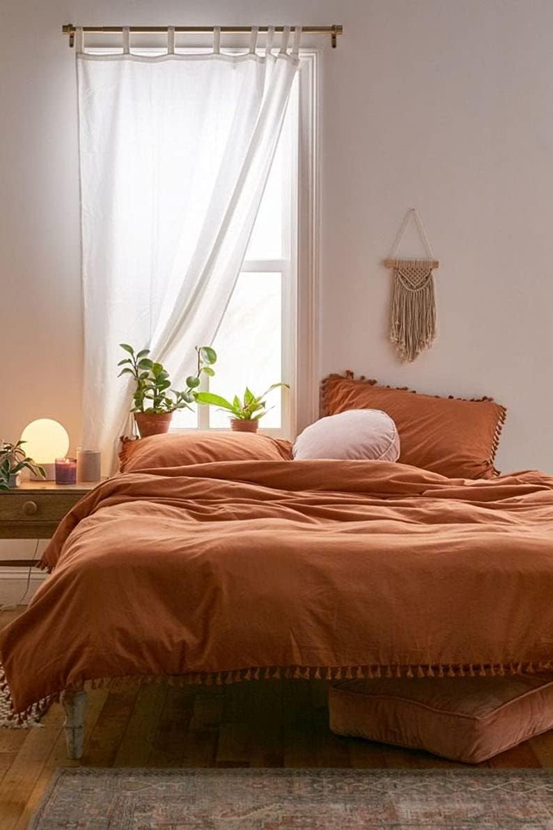 Cinnamon Color Tufted Duvet Cover Cotton Fringes Tassels Duvet Cover Boho Bedding 100% Cotton Exclusive Duvet Cover Uo Bedding Queen Size Duvet Cover King Duvet (Single 54X80 Inches)
