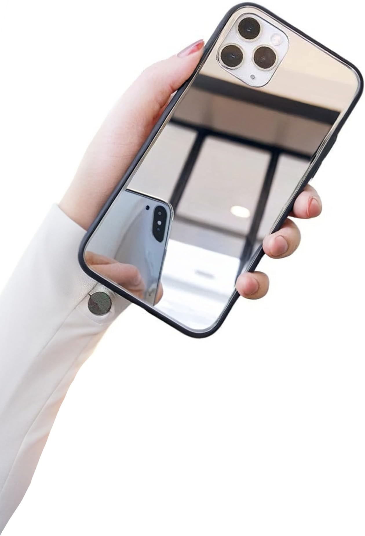 Silver Reflective Mirror Phone Case for iPhone 14 13 12 11 - Stylish, Durable, Luxurious, Shockproof Protection Cover, Sleek Design, Premium Quality, Scratch Resistant (iPhone 13)