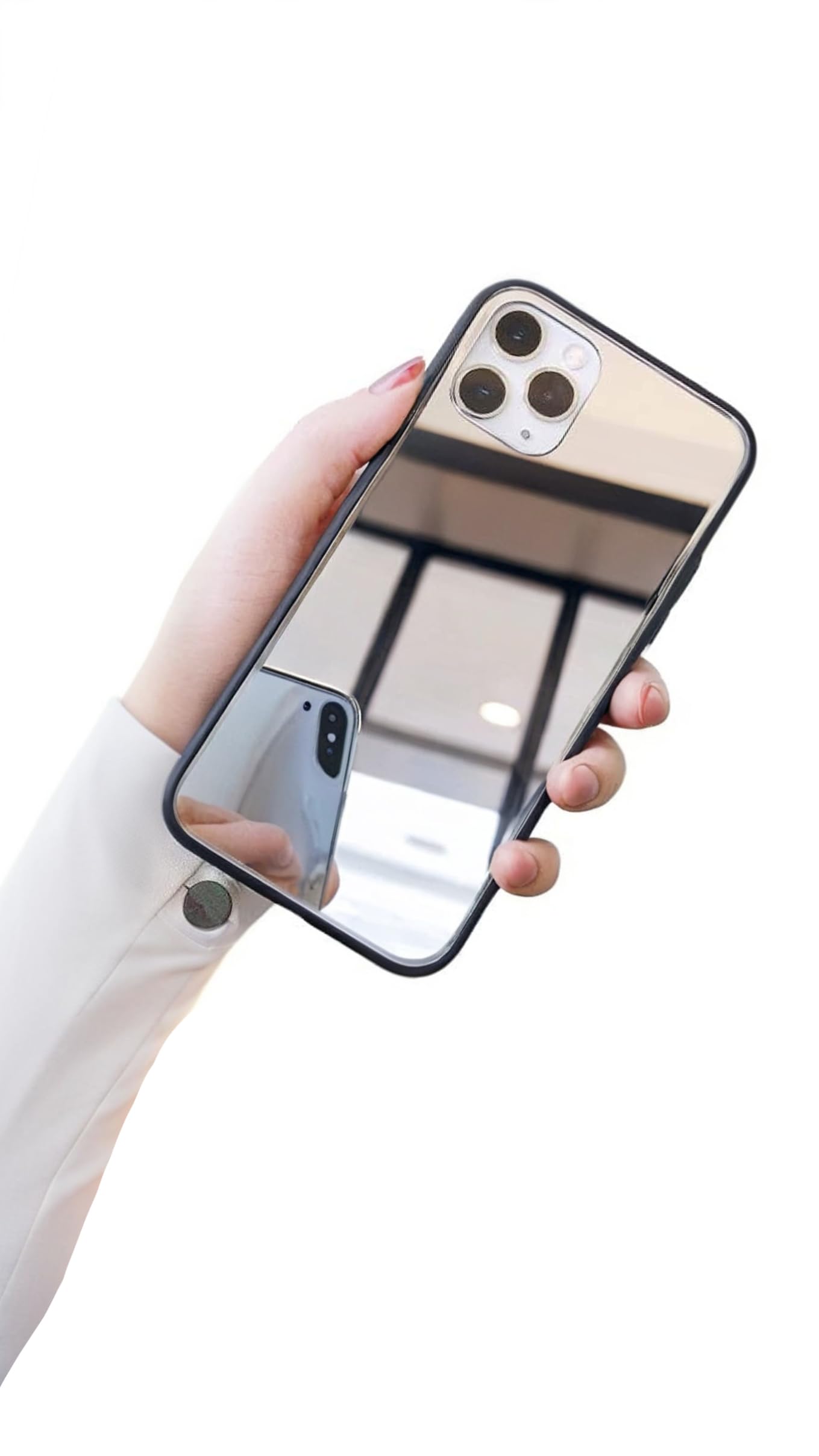 – Silver Reflective Mirror Phone Case for iPhone 14 13 12 11 - Stylish, Durable, Luxurious, Shockproof Protection Cover, Sleek Design, Premium Quality, Scratch Resistant (iPhone 13)