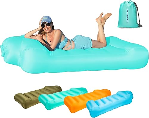 COOZMENT Tumbona inflable portátil con almohada, sofá inflable, silla de playa inflable, TPR impermeable, antifugas de aire, sofá de aire ondulado
