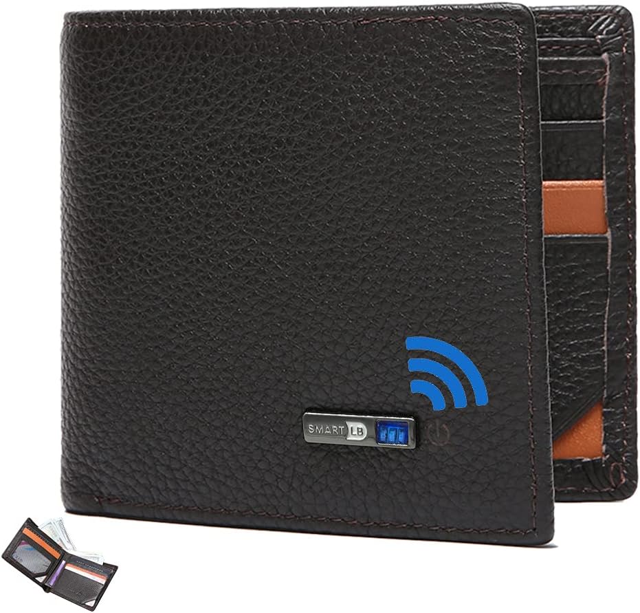 Anti-Lost Bluetooth Wallet Tracker & Finder GPS Position Locator Mens Slim Minimalist trackable Cool Leather Wallet Credit Card Holder Gifts with Box