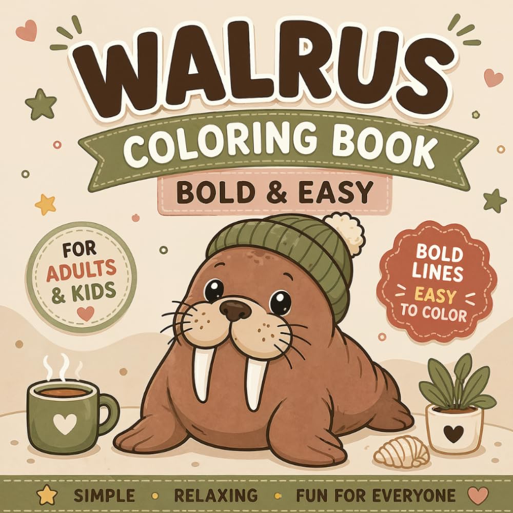 Walrus Coloring Book: Big, Simple & Easy Designs for Relaxation | Bold and Easy Coloring Book for Adults and Kids