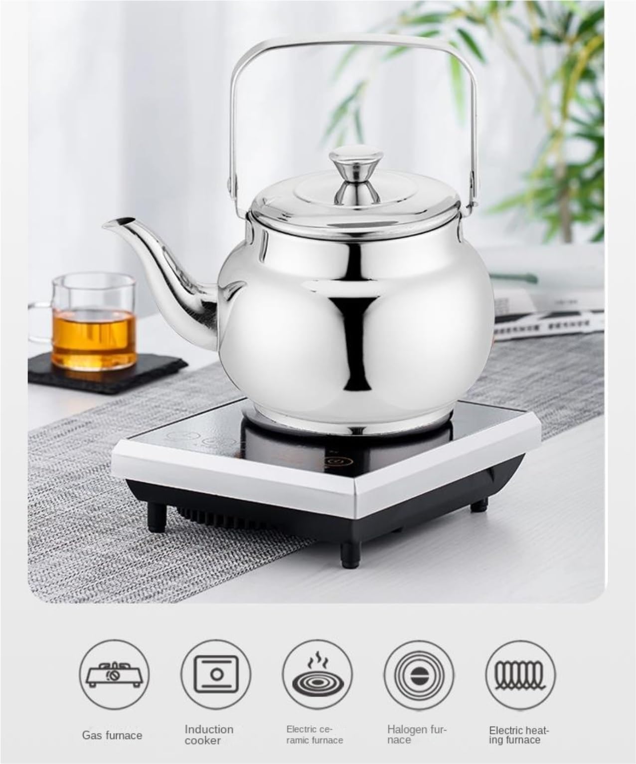 Tetera Tipo Cocinas Tetera De Acero Inoxidable Con Infusor For Inducción, Gas Y Restaurante Calentar Agua Té(Gold,1.5L)