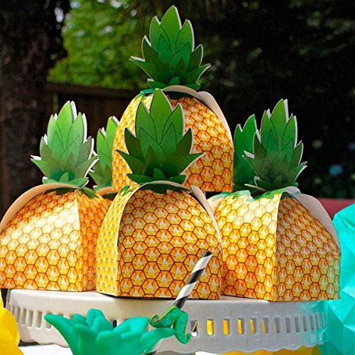 Joinwin 50pcs Pineapple Favors Boxes 3D Large Pineapple Gifts Boxes for Hawaiian Luau Party and Tropical Party, Cute Pineapple Fruit Party Decoration