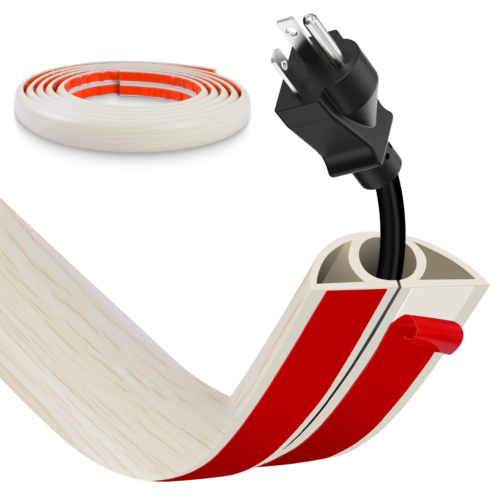 Floor Cord Cover, Wire Cover, Self Adhesive Cable Covers, Protect Cables & Prevent Trip Hazards For Office Home Factories Garages Flexible Cords Hider On Floor Wall