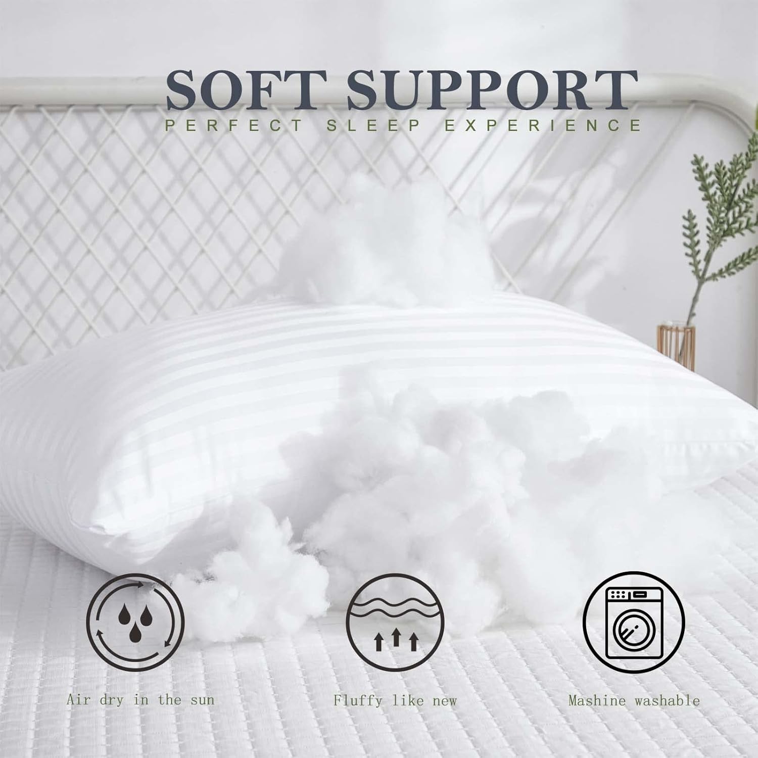 Reberyle Bed Pillows for Sleeping 2 Pack, Queen Size Premium Quality Ultra Soft Bed Pillows, Luxury Breathable Fluffy Hotel Pillow for Back & Side Sleepers